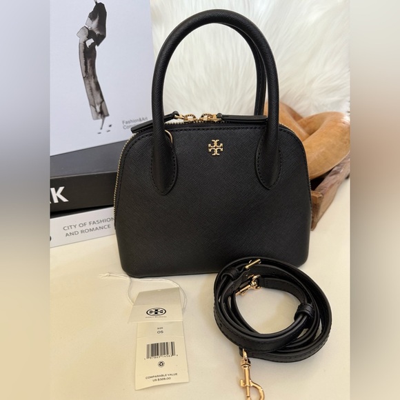 Tory Burch Emerson Mini Dome Satchel Crossbody – Black Saffiano Leather NWT - Picture 3 of 13